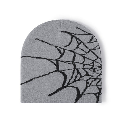 Black spiderweb graphic brimless knit beanie product view