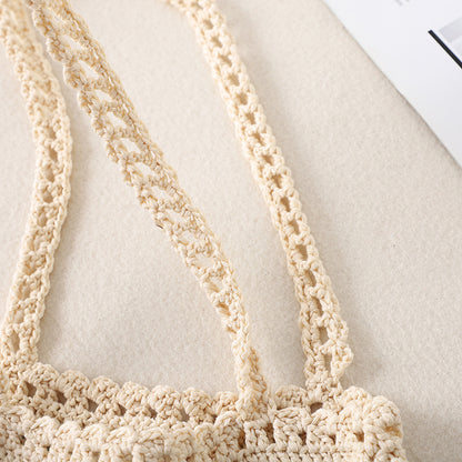 Cosbai Bohemian crochet woven tote bag angled to show woven design