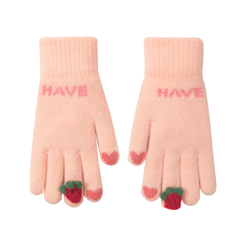 Gloving - Strawberry Fuzzy Texture Gloves