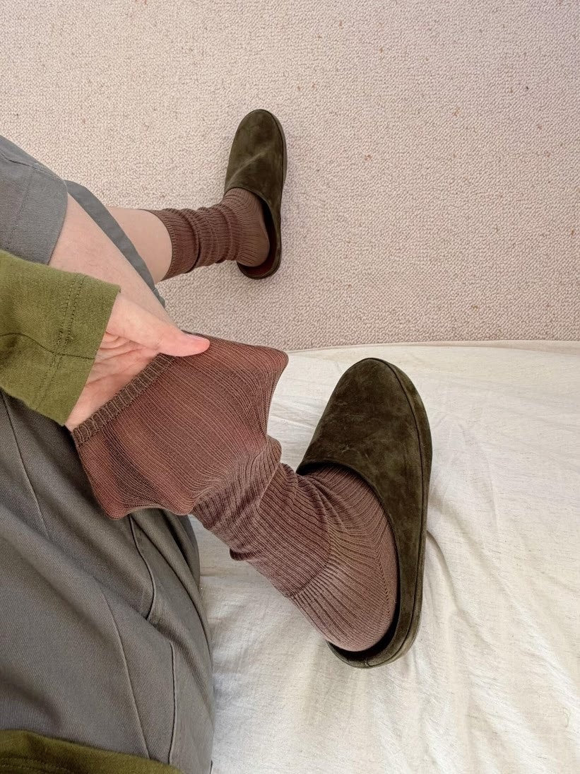 Rufia - Solid Color Ribbed-Cuff Socks