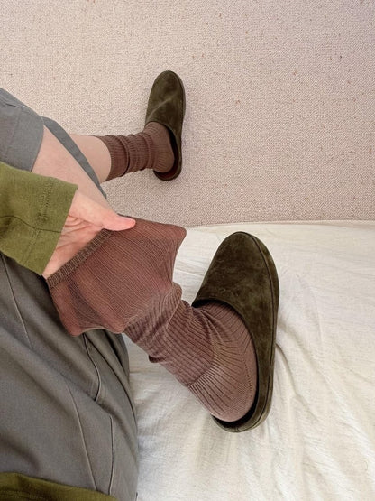 Rufia - Solid Color Ribbed-Cuff Socks