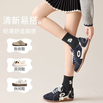 卡通袜子女中筒袜春秋防臭吸汗棉袜可爱女袜白色女士无骨长筒袜