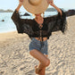 Crosa - Solid Color Beach Cover-Up with Tassel Bell Sleeves