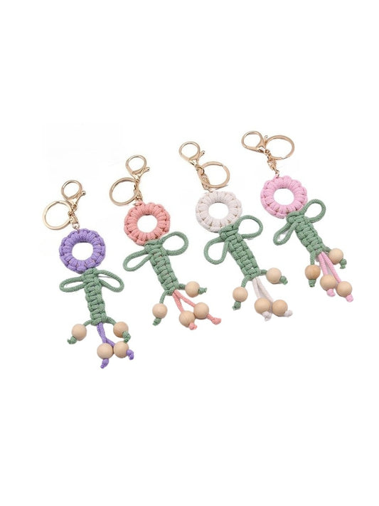 Koco Woven Flower Keychain for Bags with floral motif and woven texture