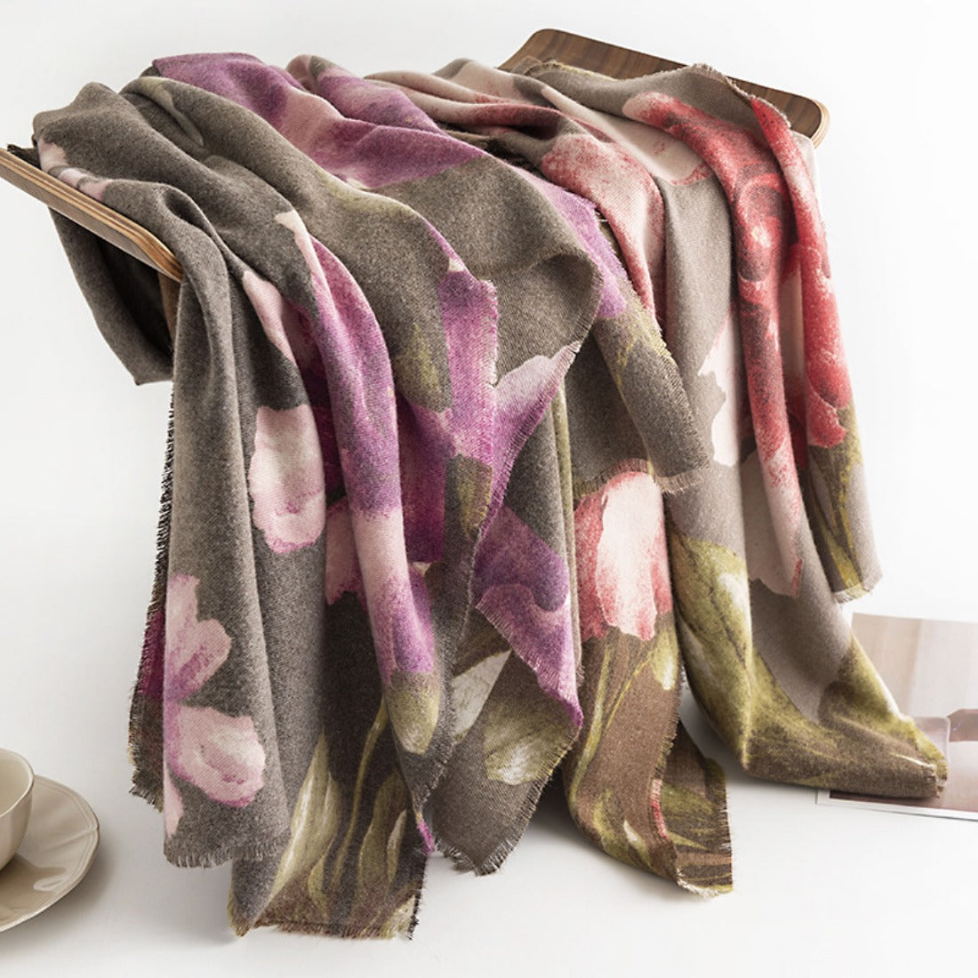 Scarvii - Hibiscus Print Tassel Scarf