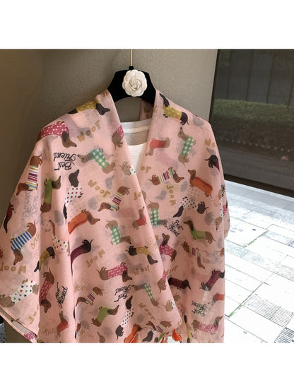 Scarvii - Playful Dachshund Print Tassel Scarf