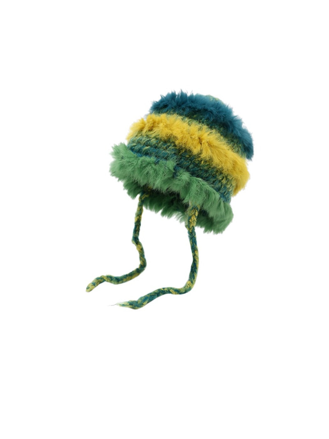 Haila Color Block Earflap Tie Beanie showing color block detail and knit texture