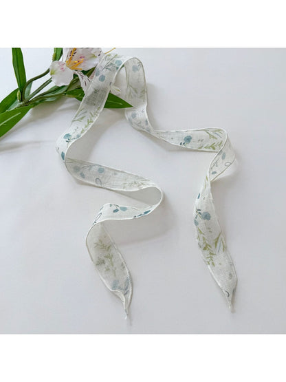 Scarvii - Chic Plant Print Ribbon Style Narrow Scarf
