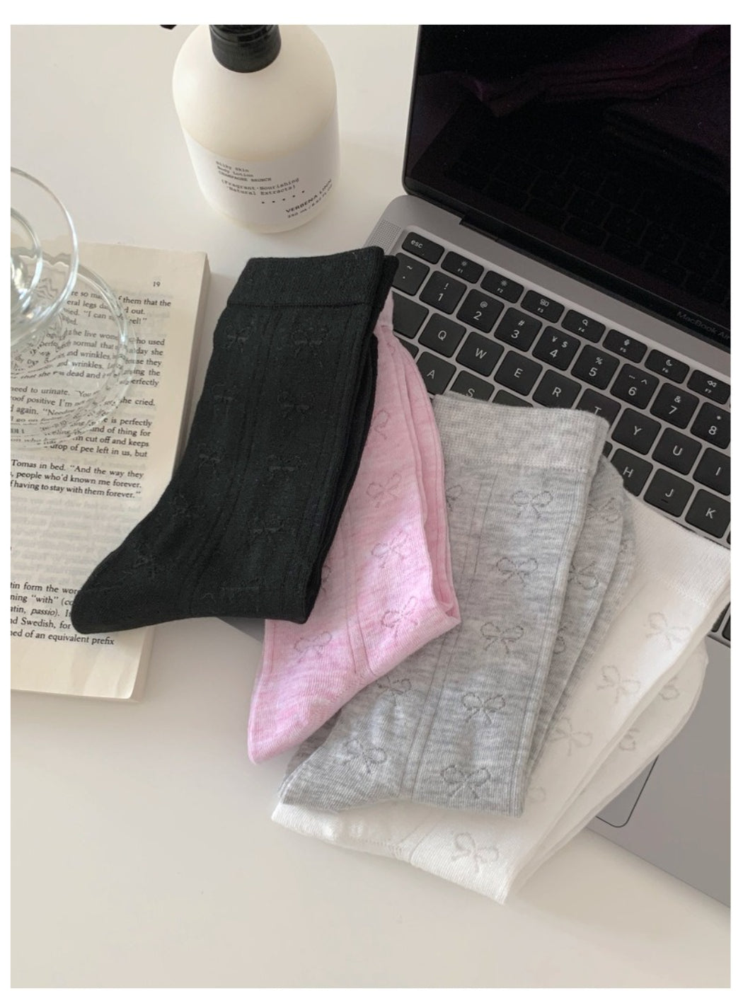 Rufia Ribbon Stripe Sheer Socks styled with casual outfit and sneakers