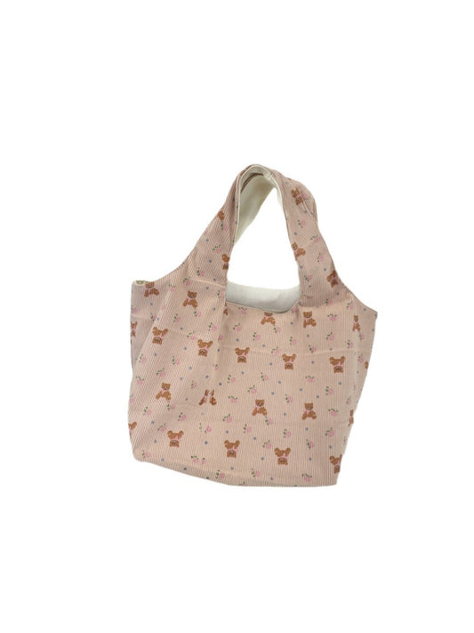 Cosbai - Corduroy Cartoon Print Small Tote Bag
