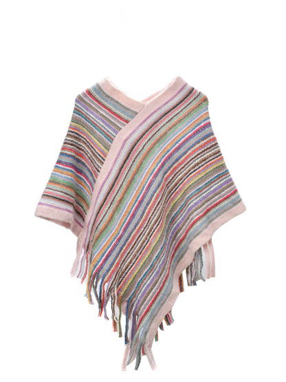 Scarvii – Striped Fringe Knit Shawl