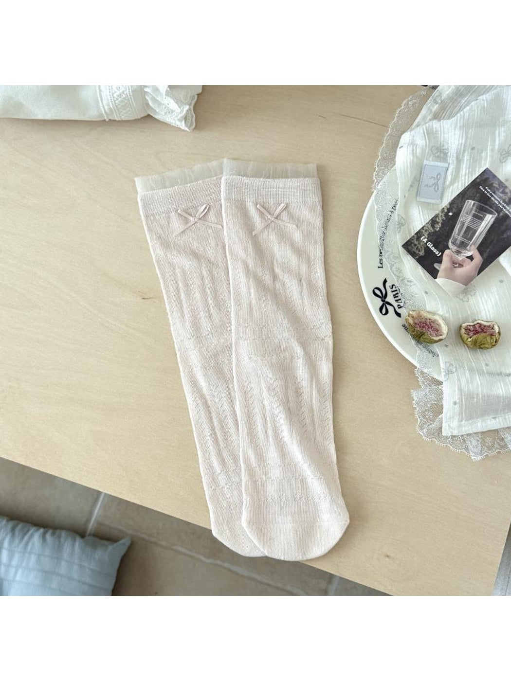 Rufia - Muted Bow Solid Color Crew Socks