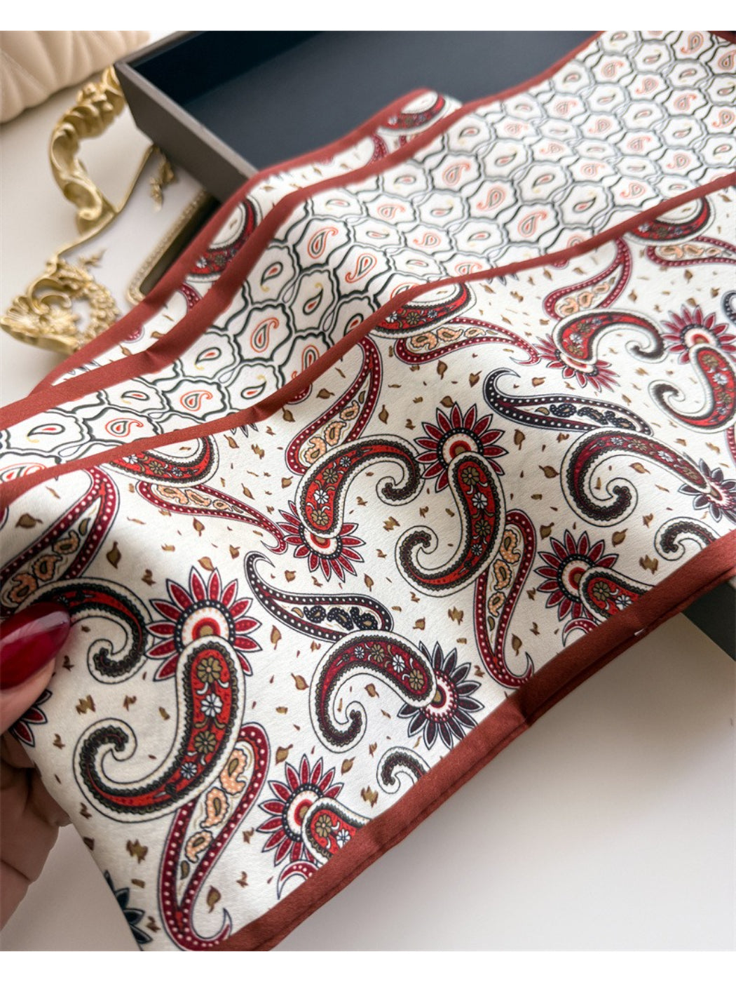 Scarvii - Paisley Border Skinny Scarf