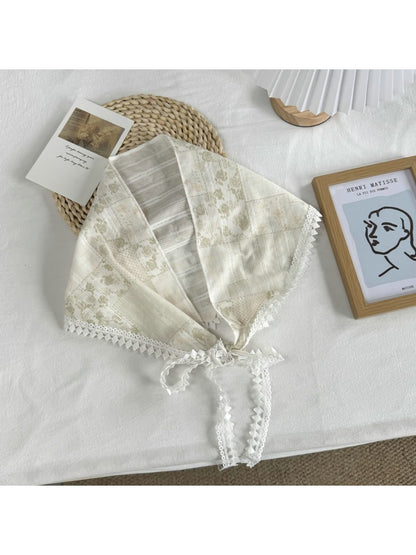 Scarvii - Elegant Floral Print Lace Edge Bandana Scarf