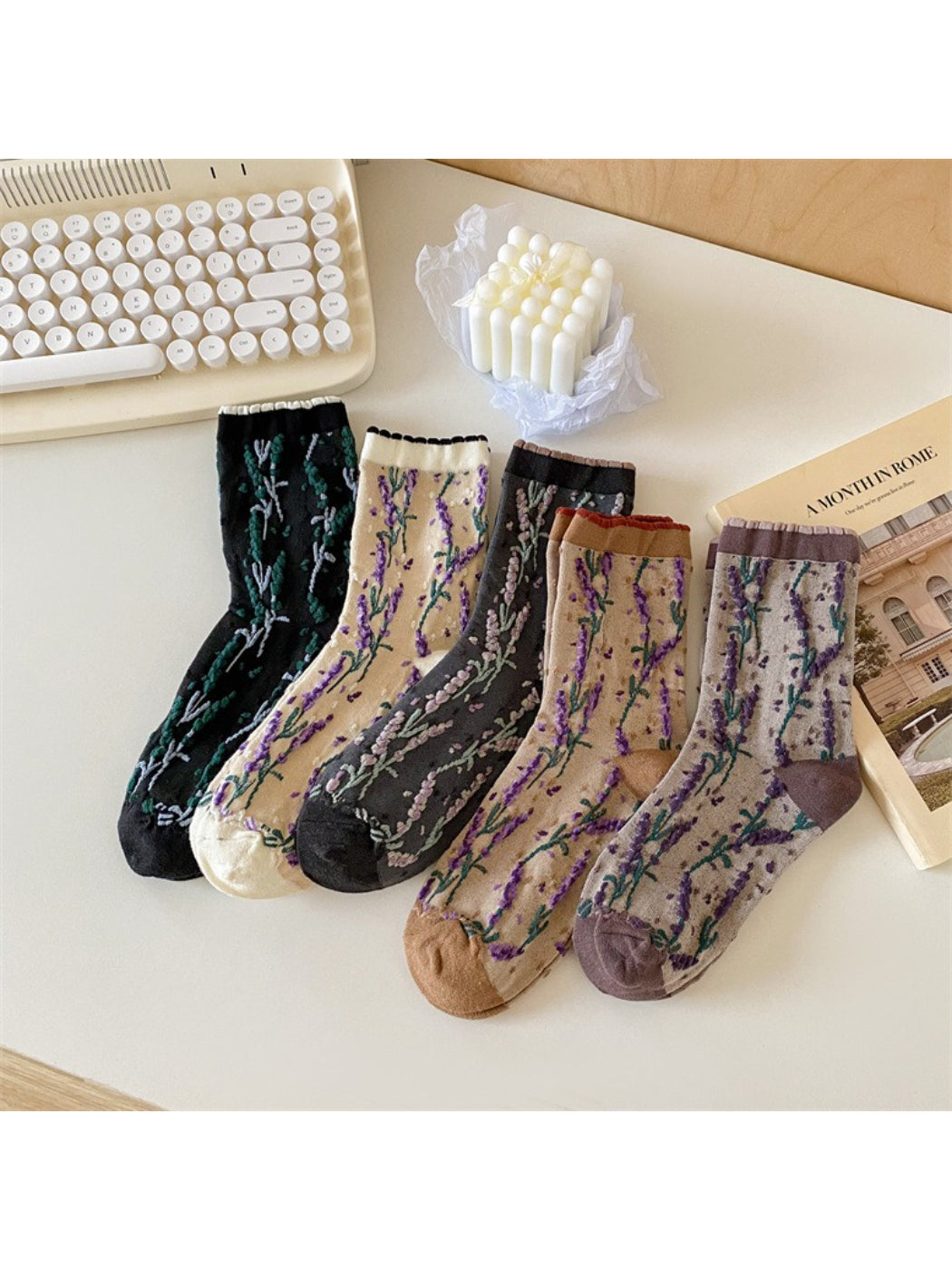 Rufia - Botanical Lavender Knit Crew Socks