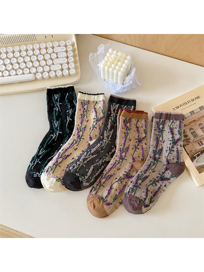 Rufia - Botanical Lavender Knit Crew Socks