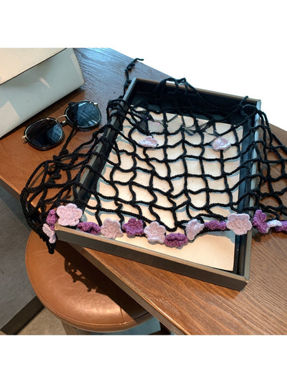 Scarvii - Openwork Floral Trim Triangle Scarf