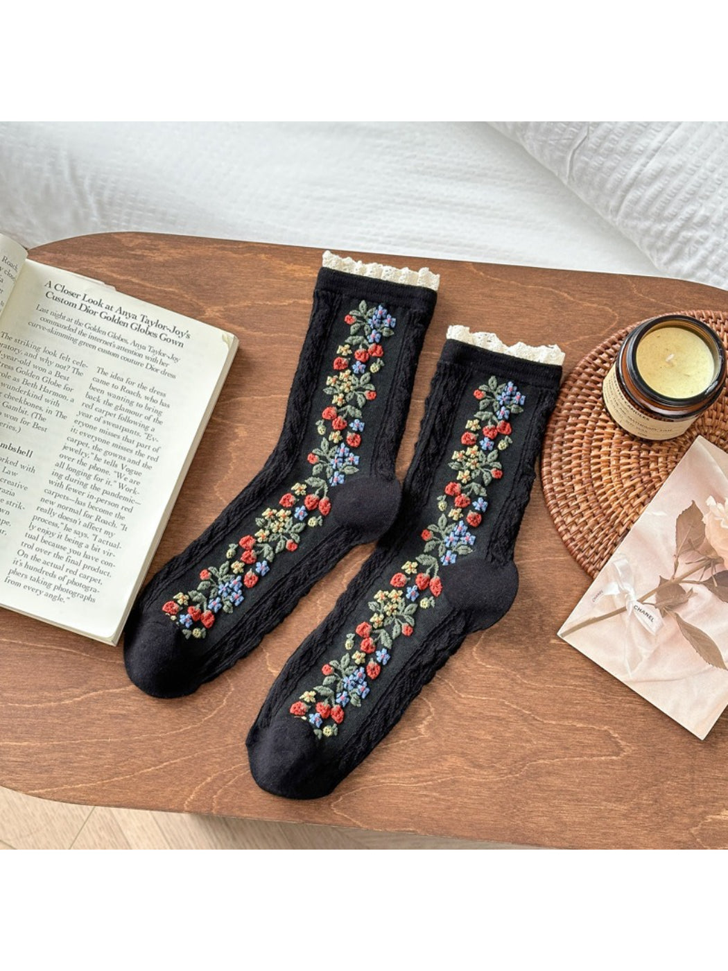 Rufia - Garden Trail Embroidered Crew Socks