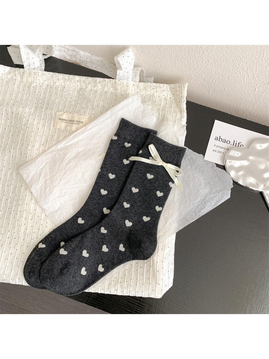 Rufia - Classic Heart Print Crew Socks