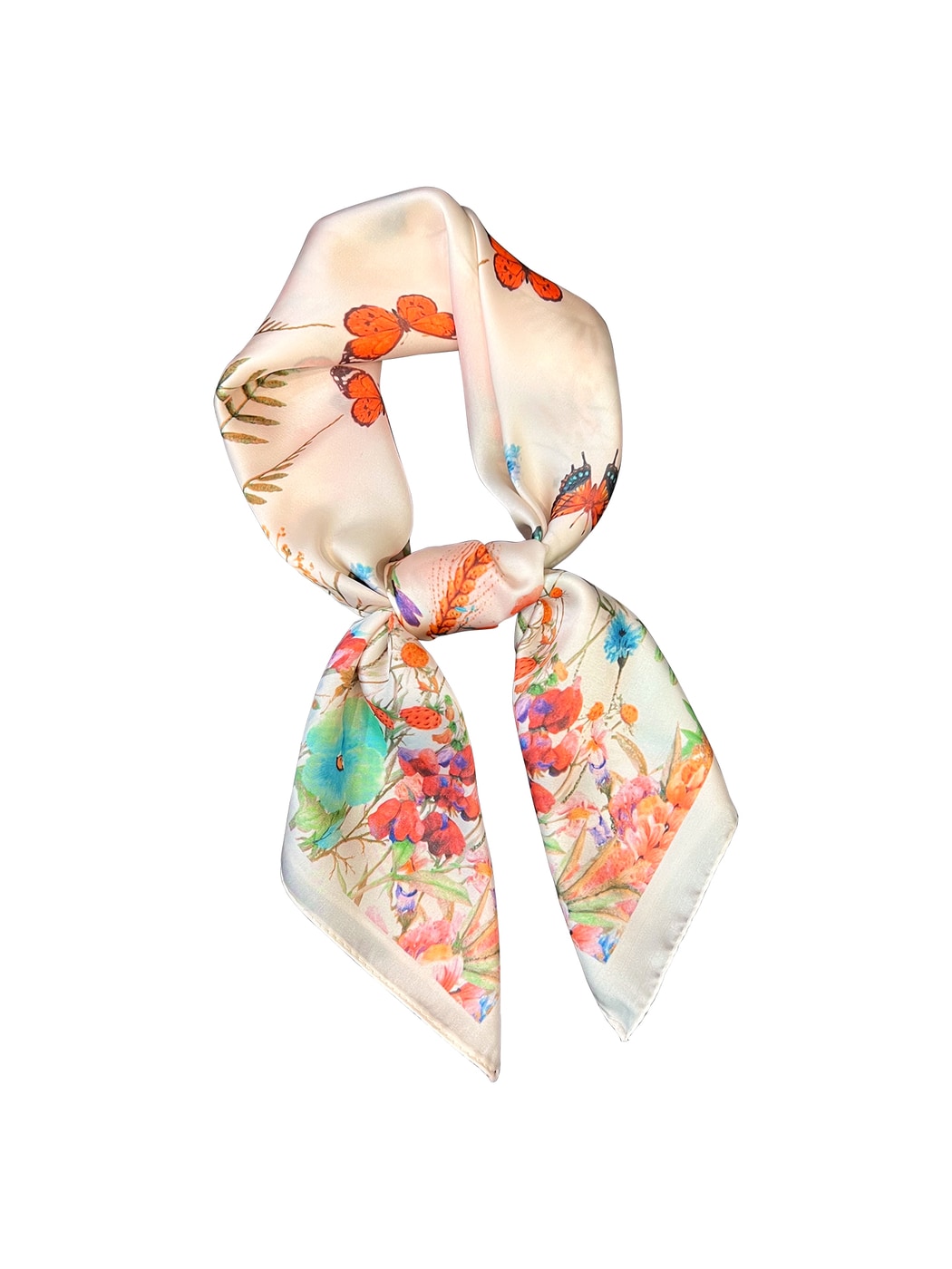 Scarvii - Retro Butterfly Floral Neck Square Scarf