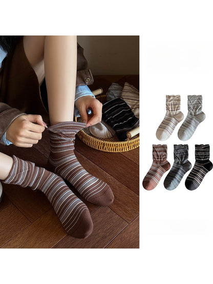 Rufia - Striped Colorblock Casual Crew Socks