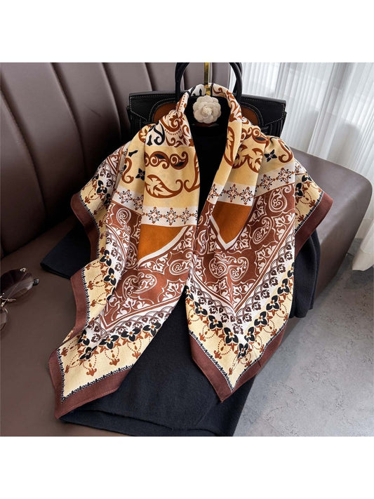 Scarvii - 35'' Vintage Boho Print Square Scarf - Chic & Classic