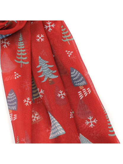 Scarvii - Red Scarf with Christmas Tree Print