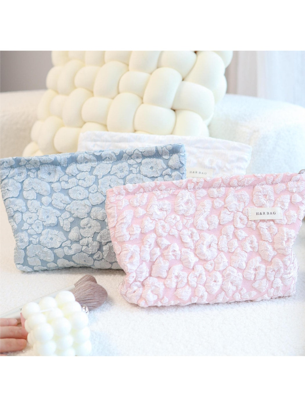 Cosbai - Embossed Cloud Floral Print Makeup Bag