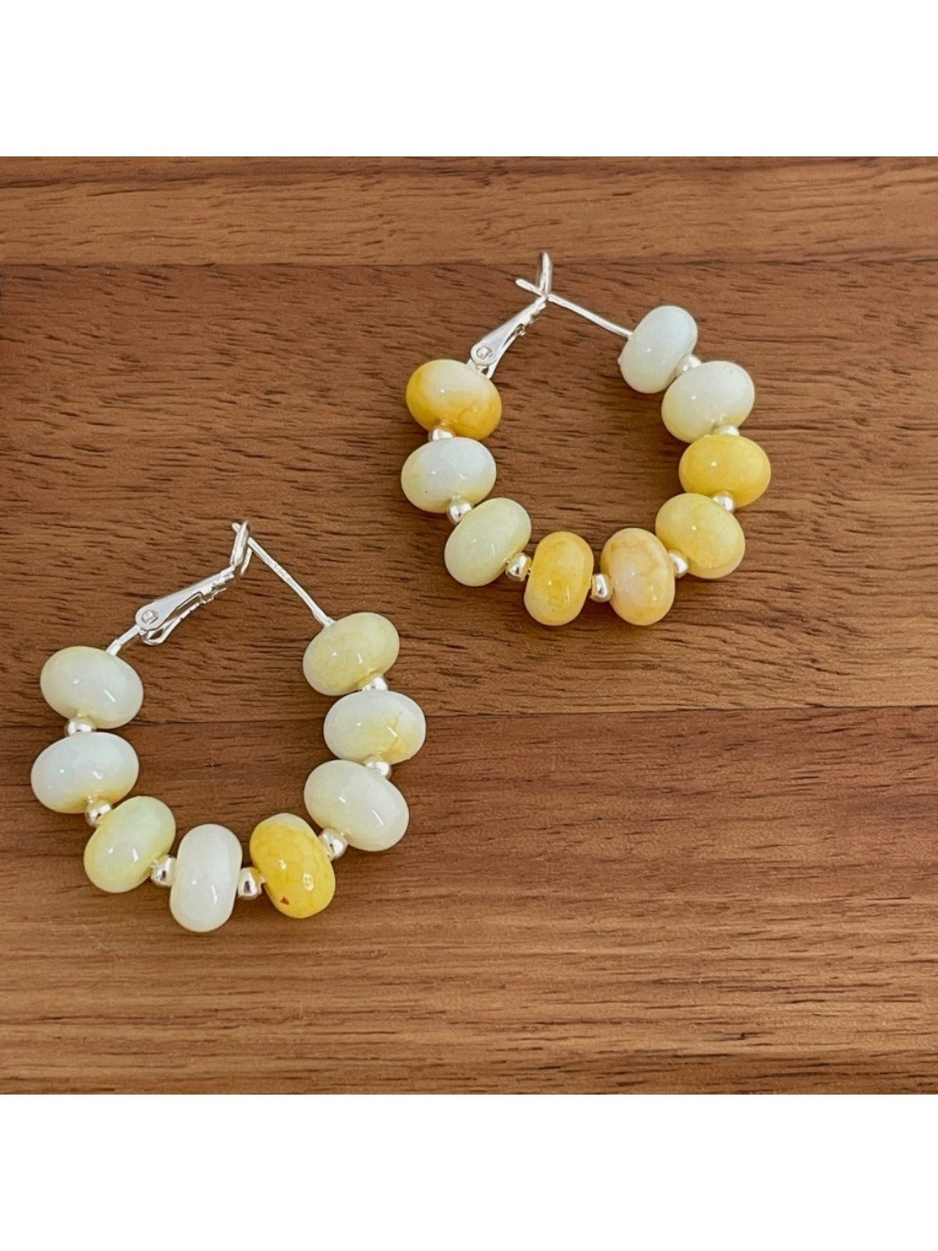 Earwish - Light Yellow Beaded Hoop Earrings - Soft & Elegant