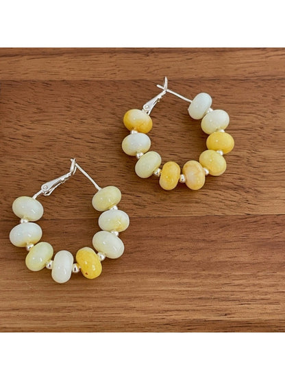 Earwish - Light Yellow Beaded Hoop Earrings - Soft & Elegant