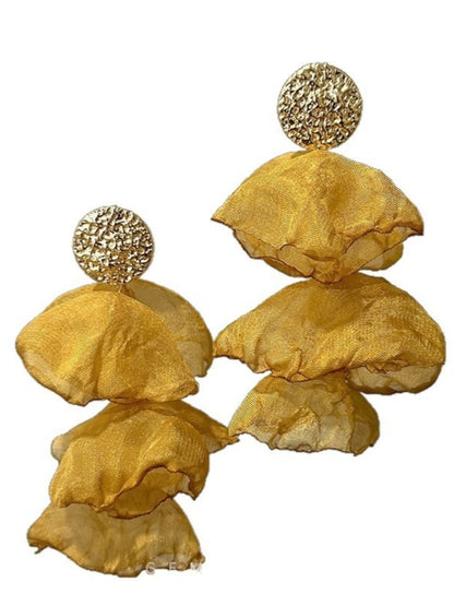 Earwish - Yellow Fabric Flower Tassel Earrings – Elegant & Dreamy