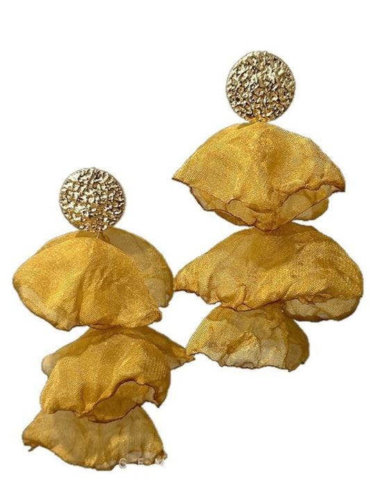 Earwish - Yellow Fabric Flower Tassel Earrings – Elegant & Dreamy