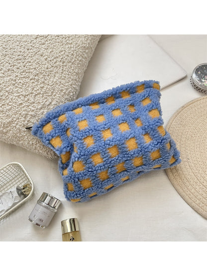 Cosbai - Plush Grid Makeup Bag
