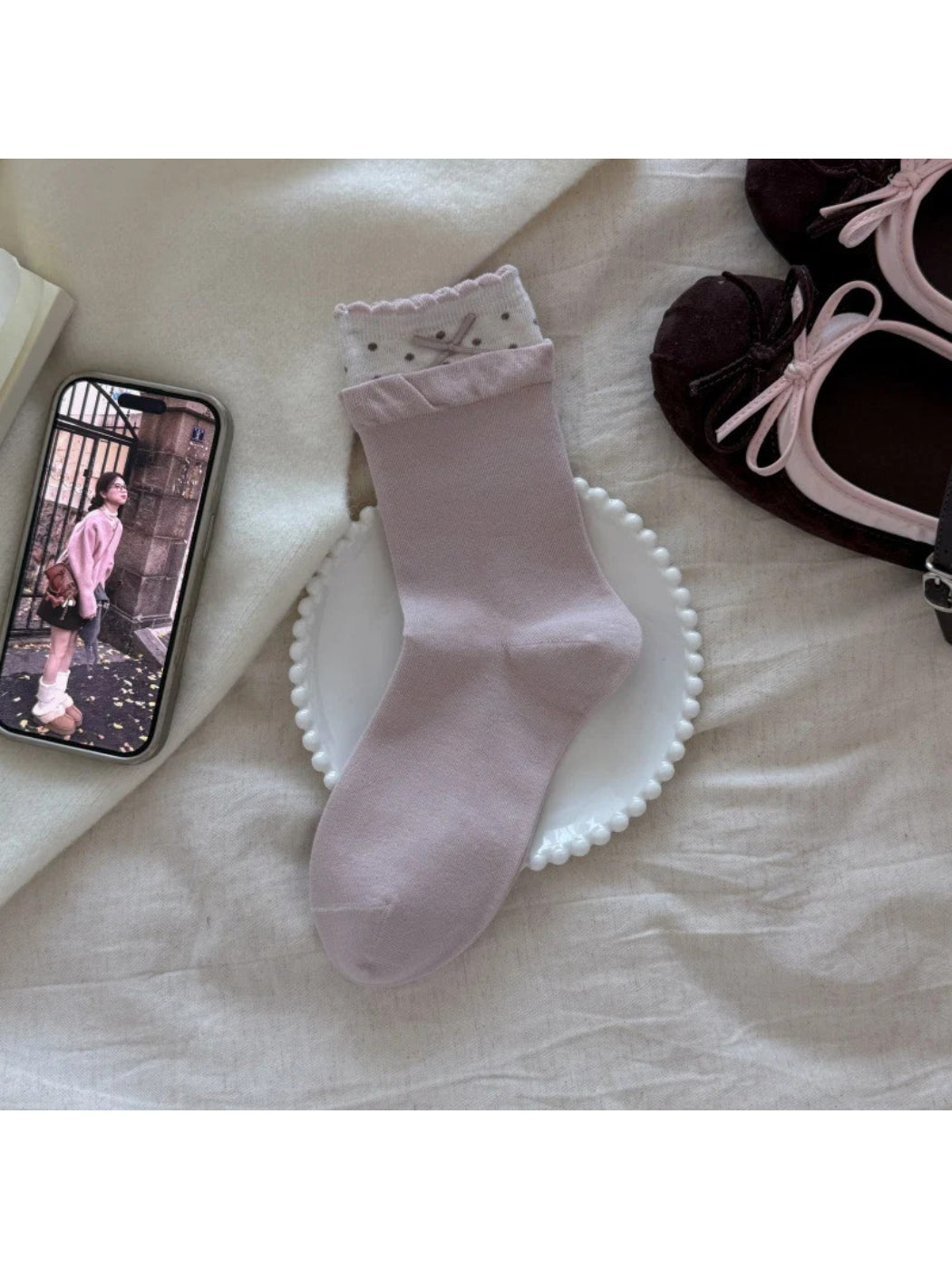 Rufia - Small Bow Detail Crew Socks