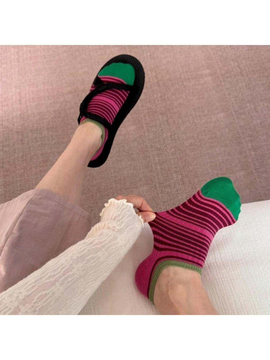 Rufia - Striped Colorblock Fashion No-Show Socks