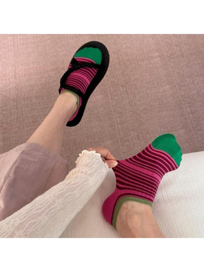 Rufia - Striped Colorblock Fashion No-Show Socks