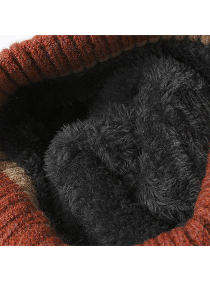 Haila - Colorblock Plush Lined Cuffed Knit Beanie