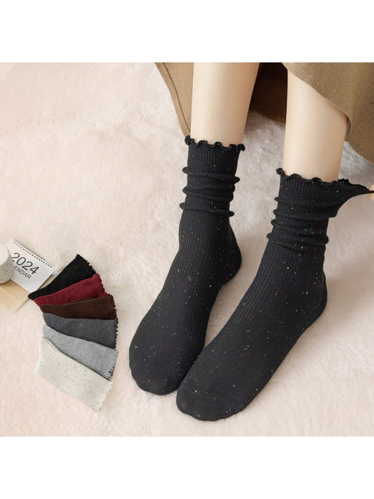 Rufia - Heathered Ribbed Casual Crew Socks