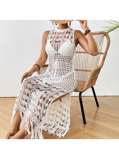 Crosa - Openwork Fringe Hem Floral Beach Dress