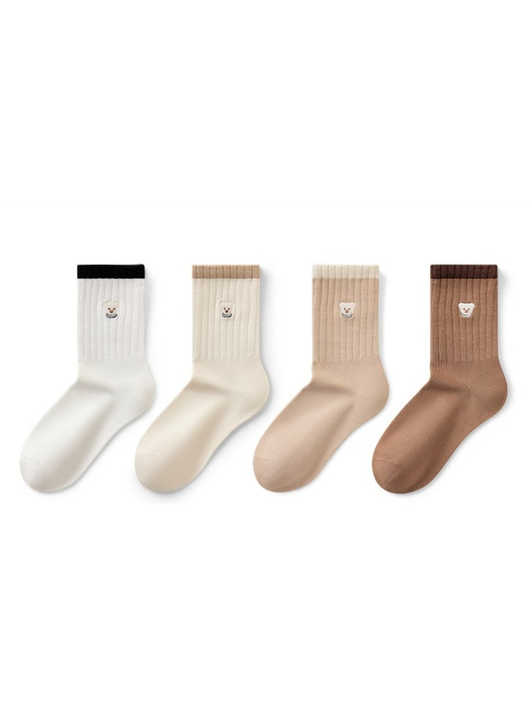 Rufia - Embroidered Bear Ribbed Crew Socks