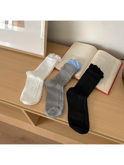 Rufia - Cable Knit Frill Cuff Crew Socks