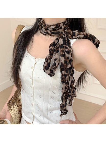 Scarvii - Crinkled Leopard Pattern Fashion Long Scarf