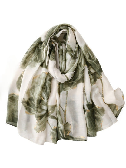 Close-up of Scarvii scarf showing detailed watercolour floral pattern