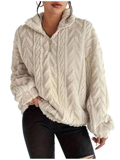 Crosa Casual Zip Pullover Sweatshirt for Women color options including Red, Khaki, Beige