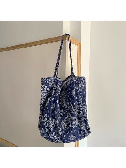 Cosbai - Vintage Canvas Shoulder Bag with Paisley Pattern