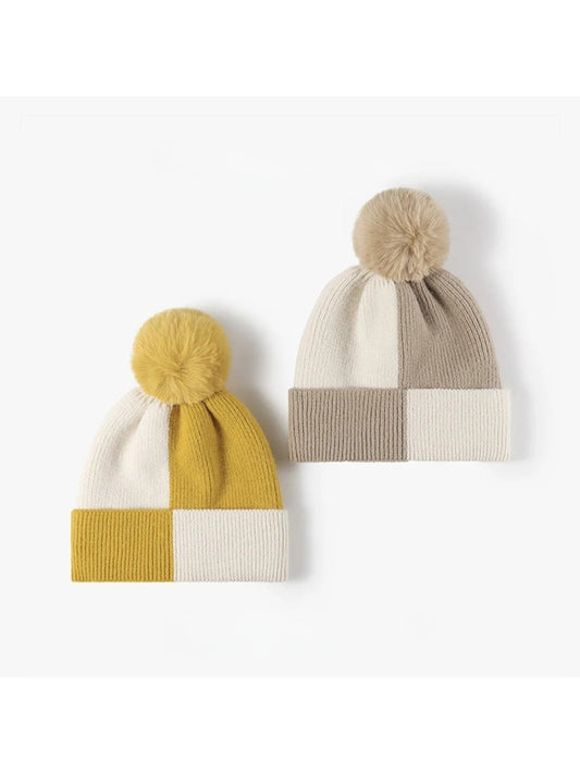 Haila - Colorblock Fleece-Lined Pom-Pom Beanie