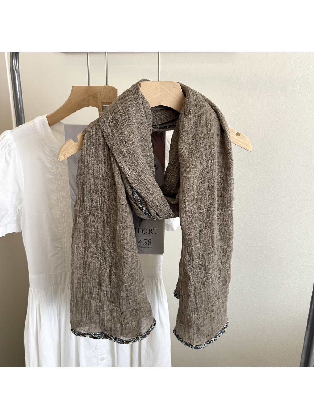 Scarvii - Woven Floral Trim Long Scarf