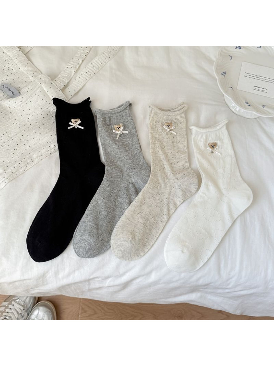 Rufia Everyday Teddy Crew Socks packaging with product label visible
