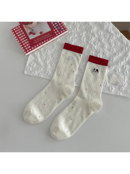 Rufia - Playful Cat Embroidered Ribbed Crew Socks