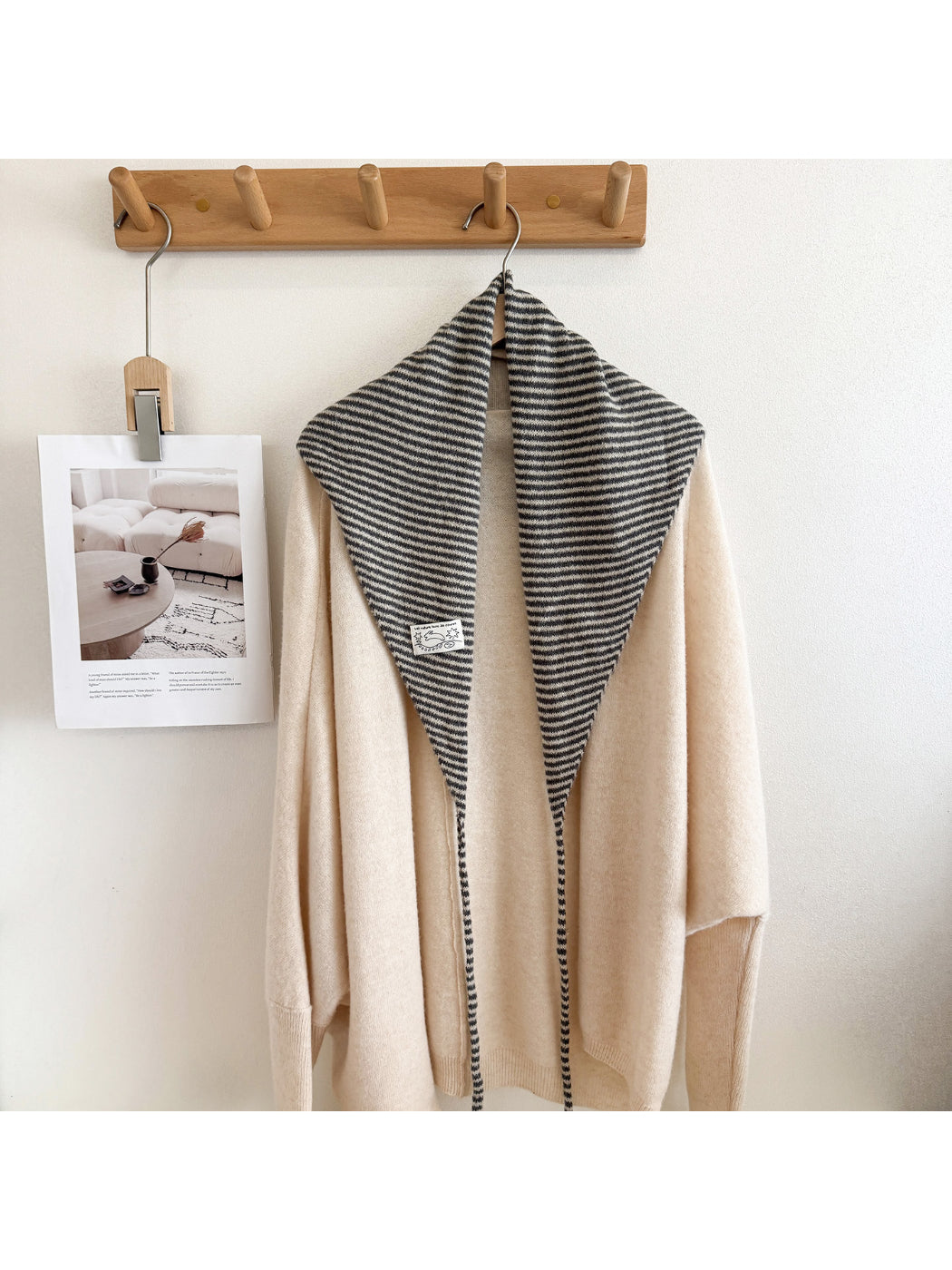 Scarvii - Striped Knit Tie Triangle Scarf